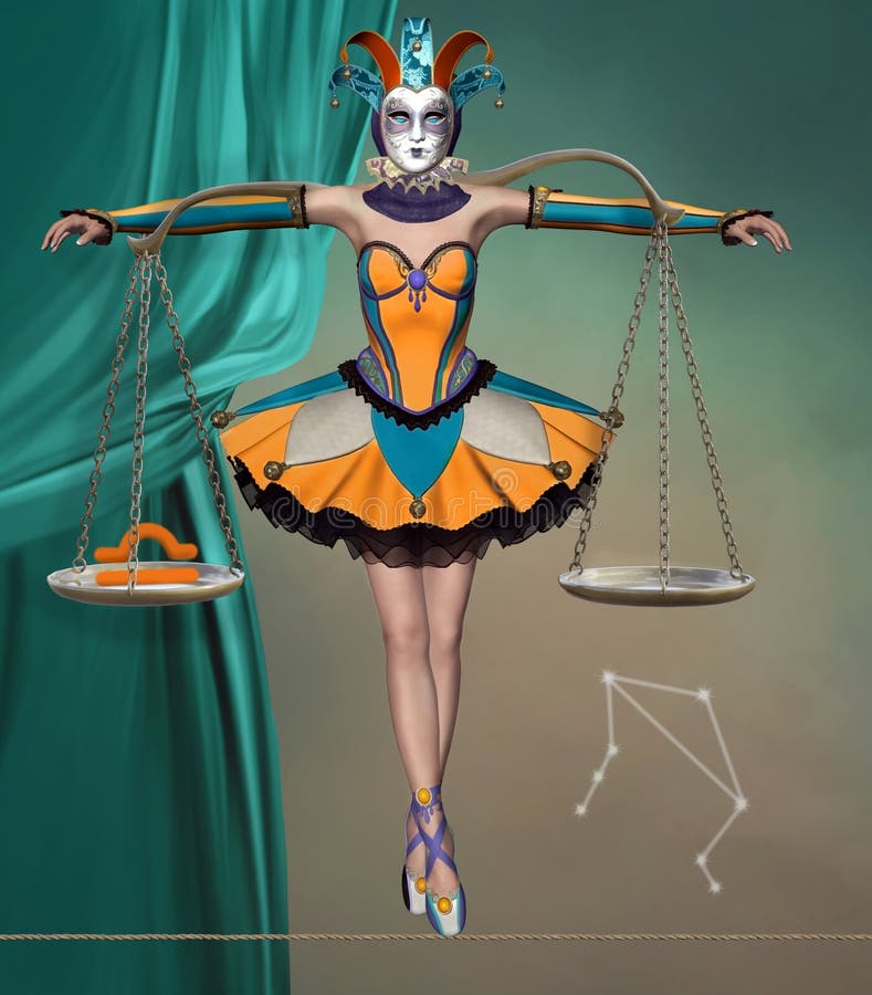 Zodiac series - Libra as a beautiful harlequin with scales - 3D digital painted illustration. Zodiac series - Libra as a beautiful harlequin with scales - 3D digital painted illustration